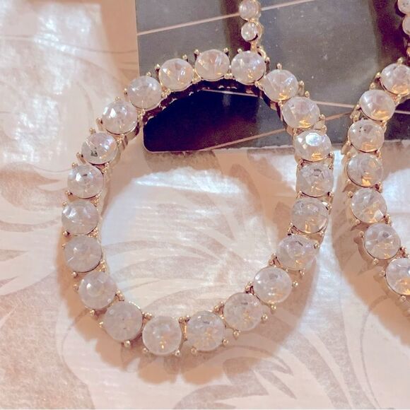 Sugarfix Pierced Earrings 3” Large Oval with Clear Crystal Rhinestones - Picture 2 of 5